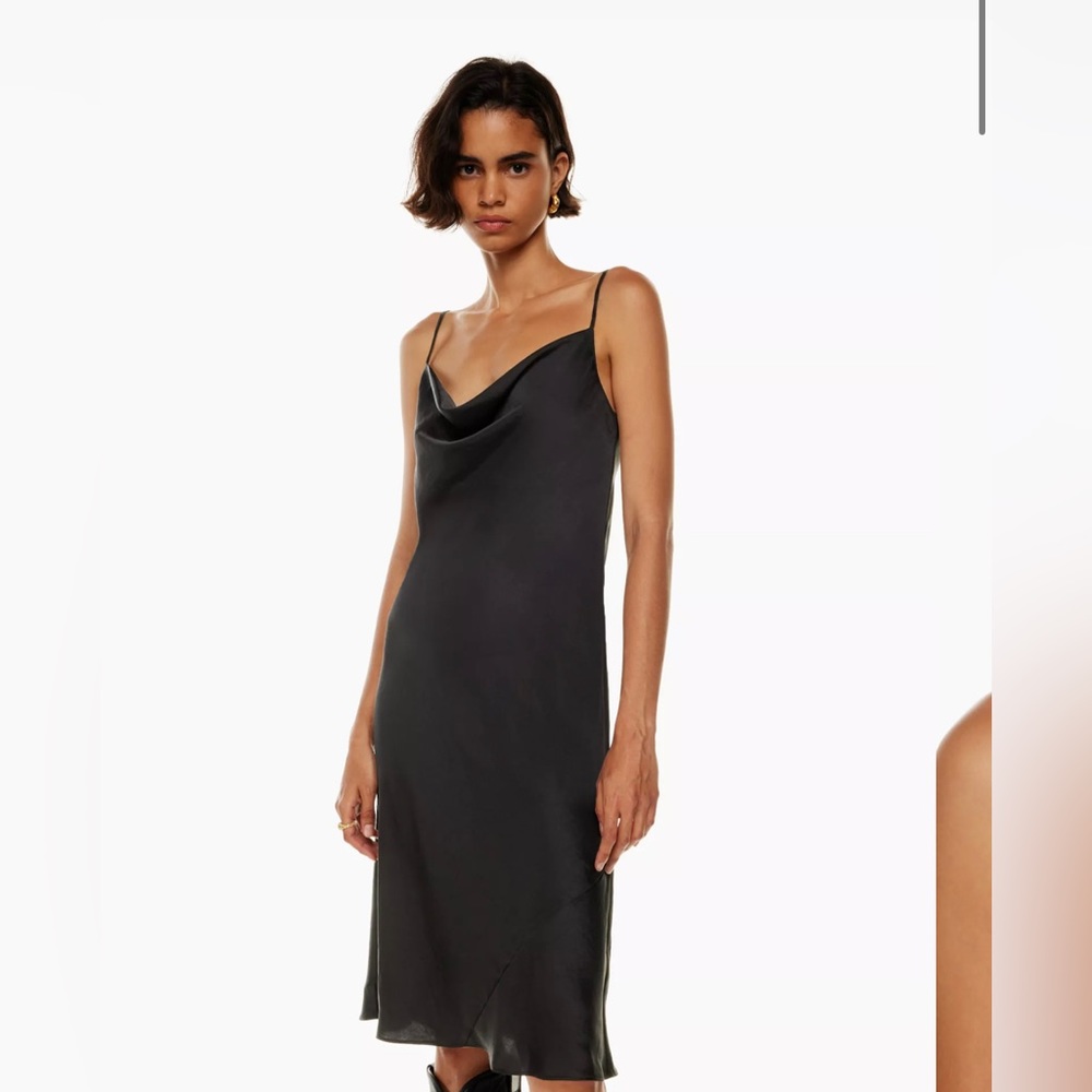 Aritzia cowl neck silk black dress